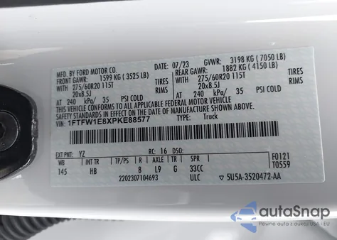 2023 Ford F-150 Lariat z USA, uszkodzony, nr VIN 1FTFW1E8XPKE88577